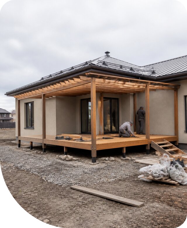 Строительство угловой террасы для дома в Истре под ключ